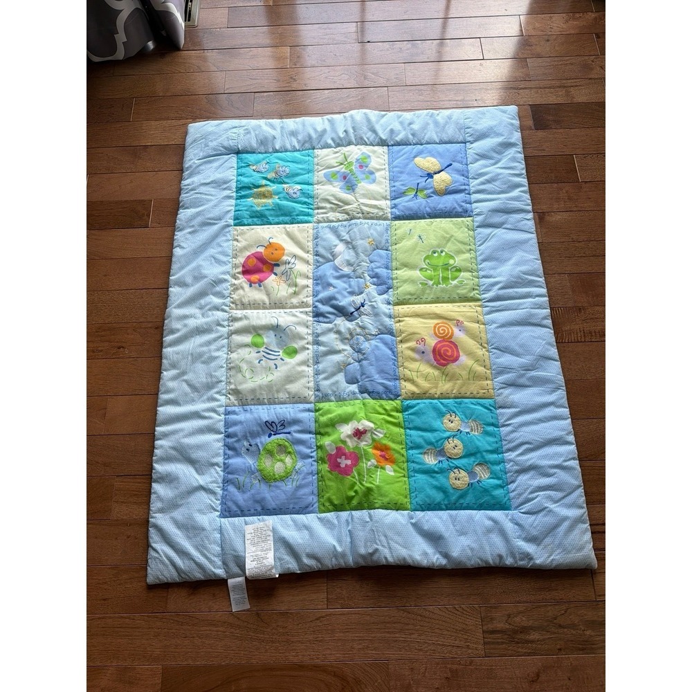 Vtg 2000s Carters Baby Patchwork Crib Comforter Don't Let The Bed Bugs Bite